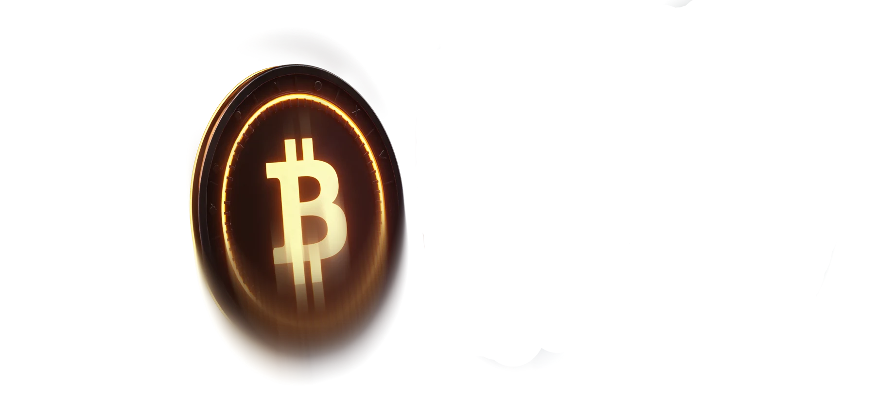 Glowing Bitcoin coin spinning in a dark space