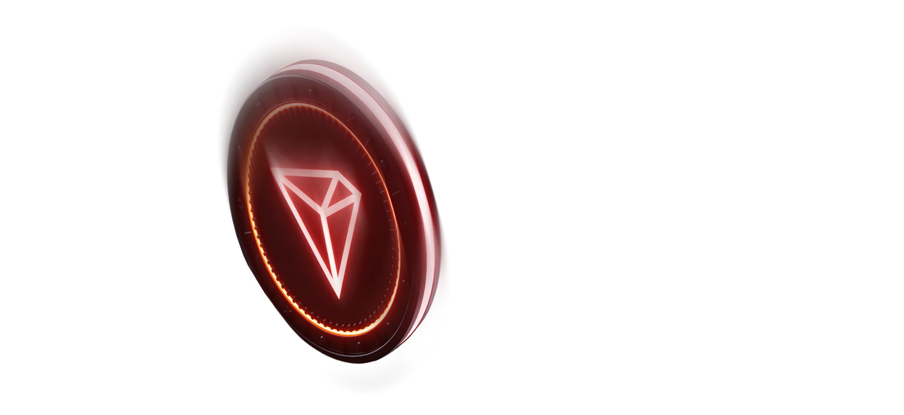 Glowing red Tron coin with a faceted rim